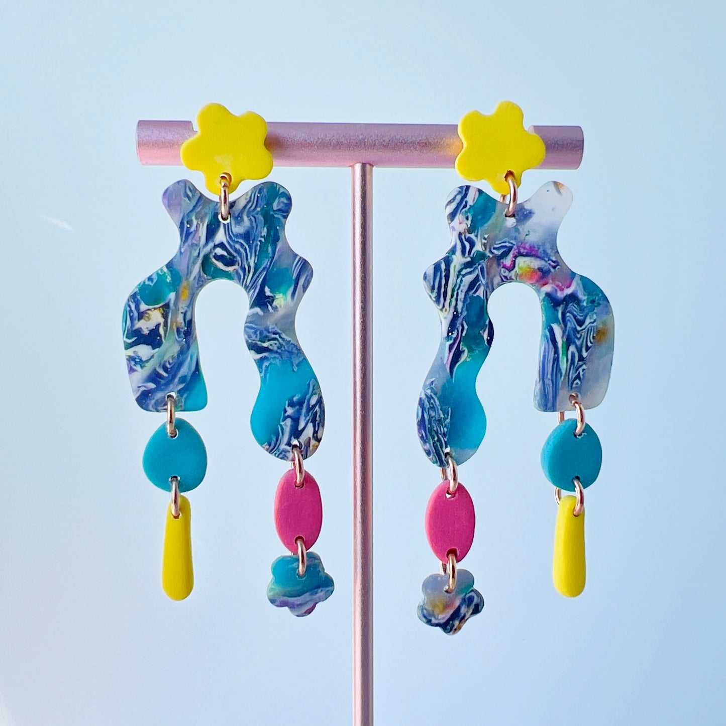 Color Pop Squiggle Dangle Earrings –Funky Polymer Clay