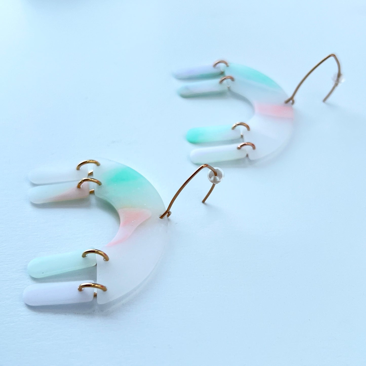 Pastel Arch Dangle Earrings – Semi-Transparent Clay & Rose Gold