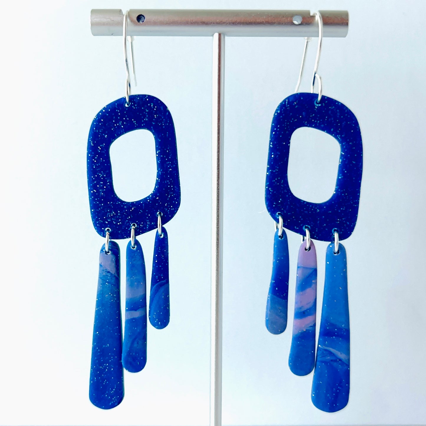 Midnight Galaxy Drop Earrings – Handmade Polymer Clay