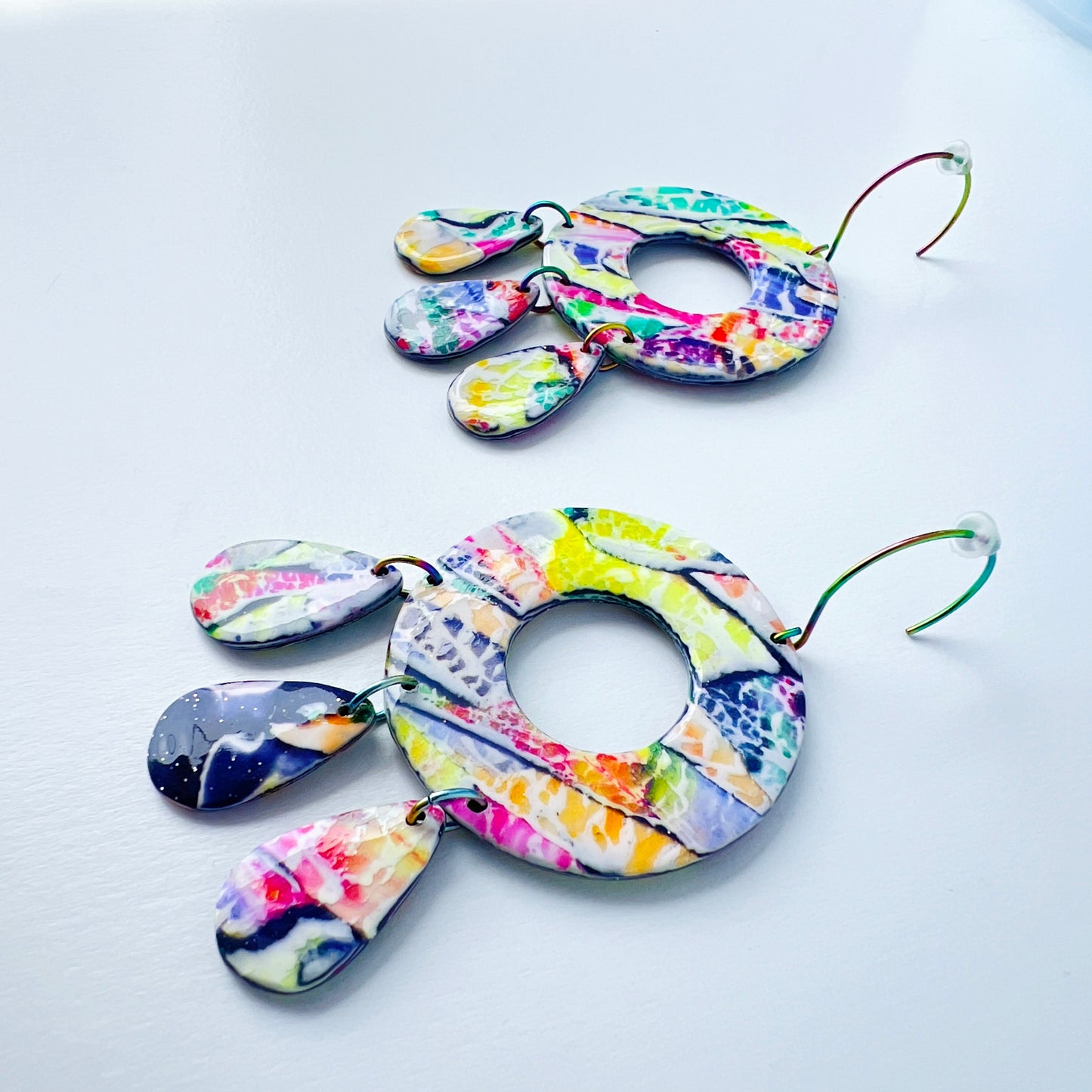 Paint Palette Drops – Handmade Rainbow Circle Teardrop Earrings