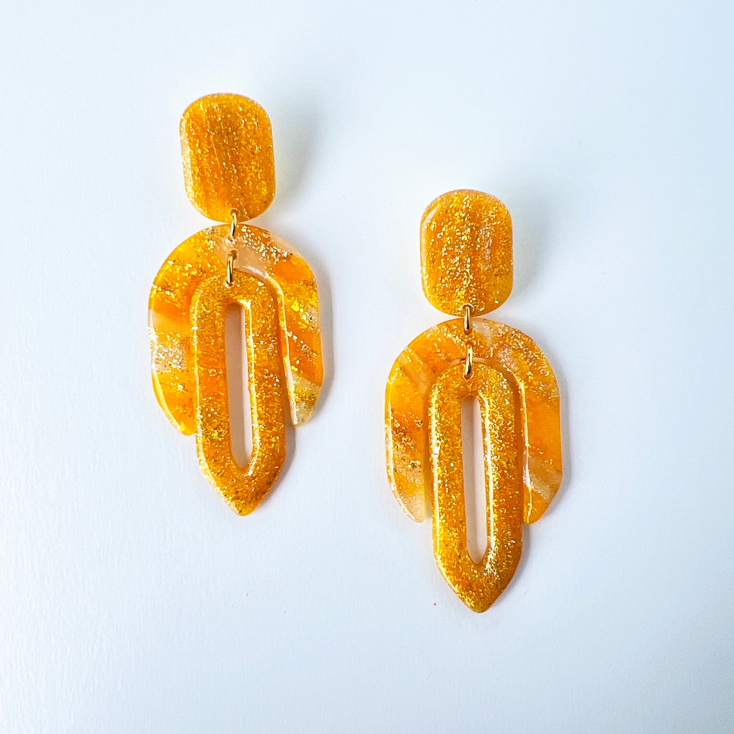 Golden Glitter Geometric Earrings