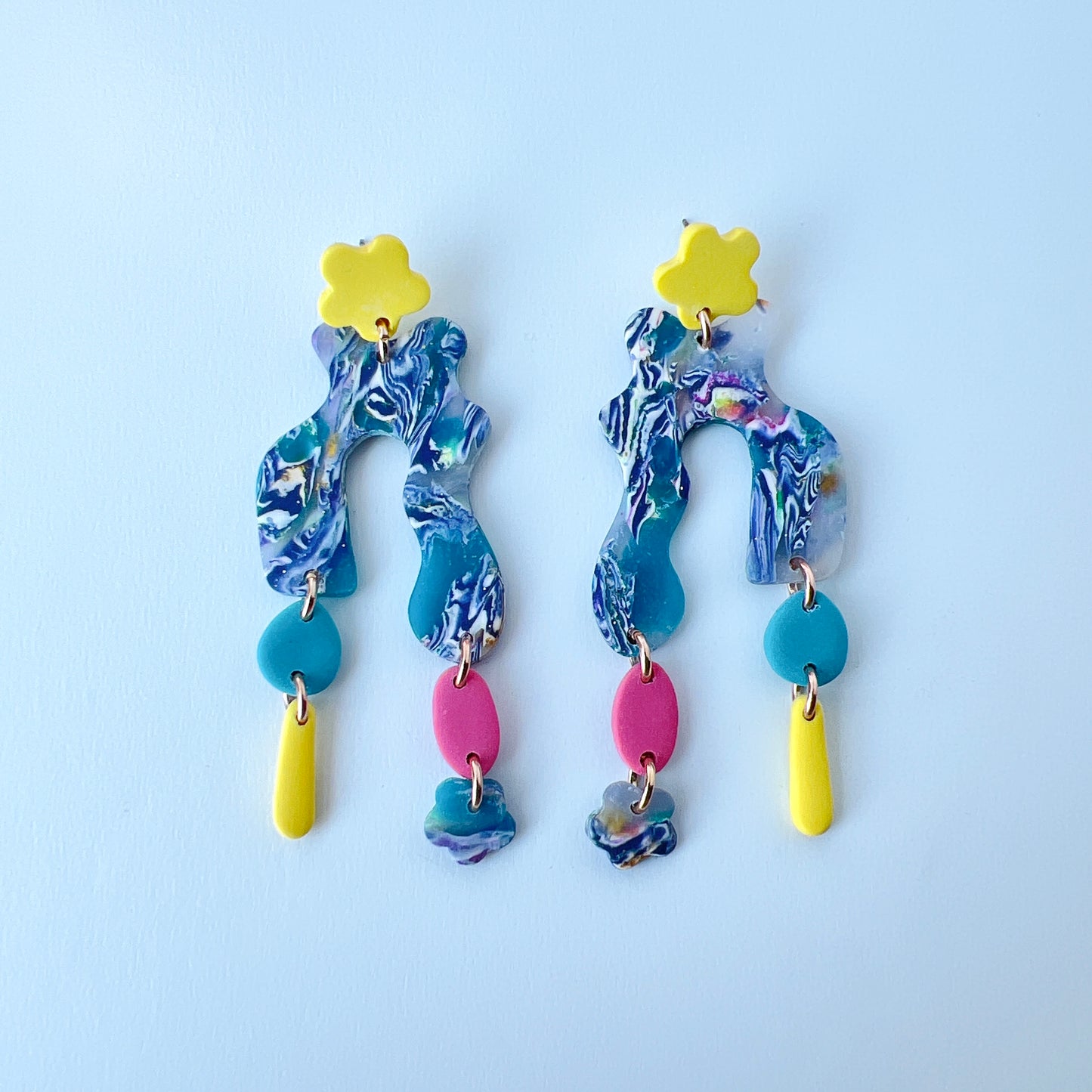 Color Pop Squiggle Dangle Earrings –Funky Polymer Clay
