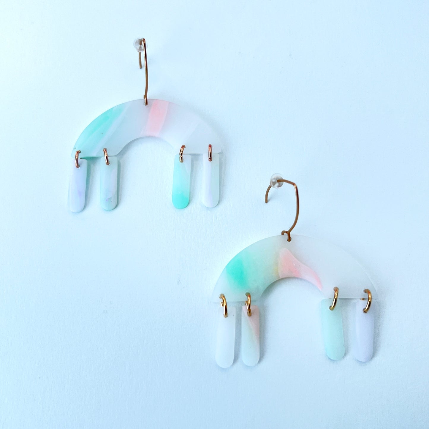 Pastel Arch Dangle Earrings – Semi-Transparent Clay & Rose Gold