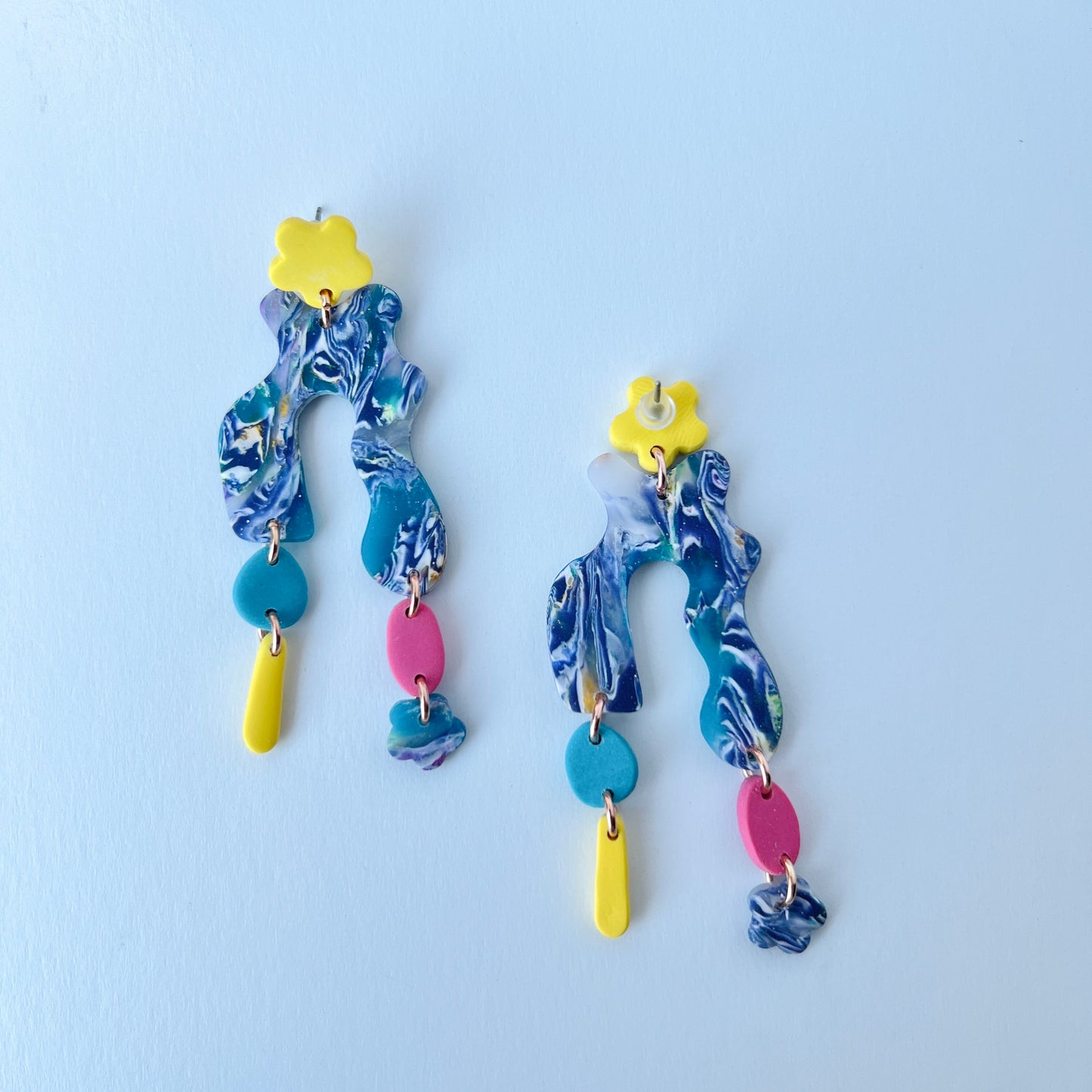 Color Pop Squiggle Dangle Earrings –Funky Polymer Clay