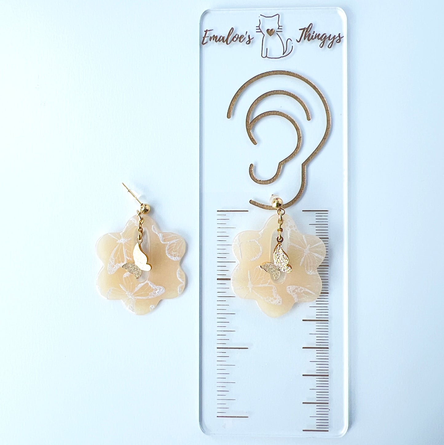 Butterfly Bloom Earrings – Silkscreened Clay & Gold Charms