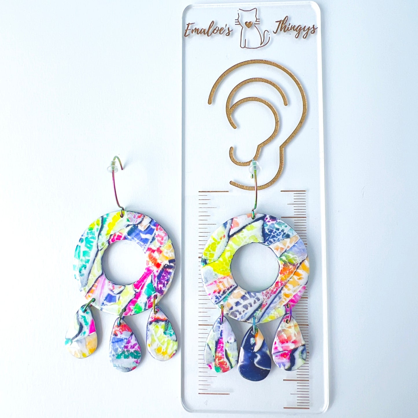 Paint Palette Drops – Handmade Rainbow Circle Teardrop Earrings