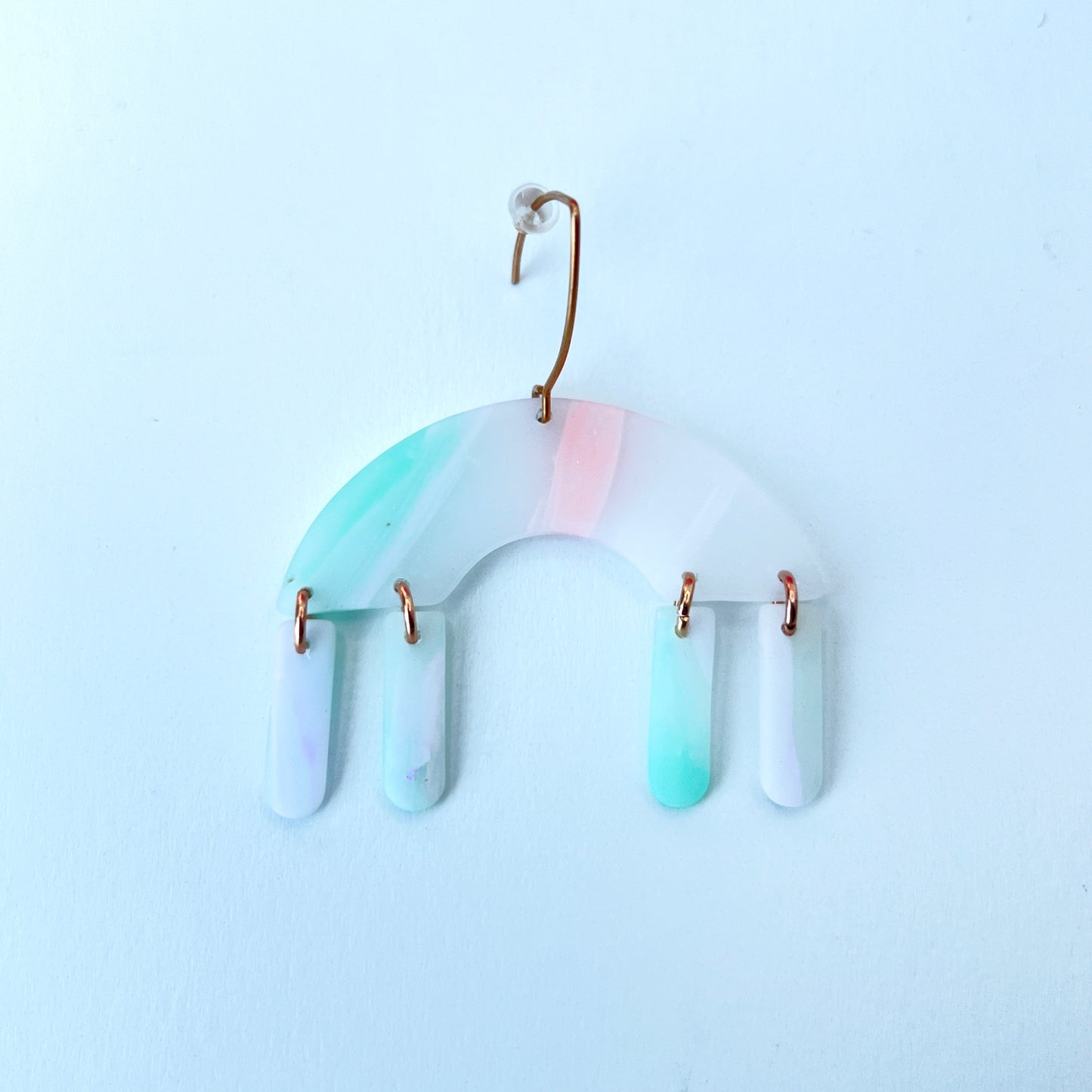 Pastel Arch Dangle Earrings – Semi-Transparent Clay & Rose Gold