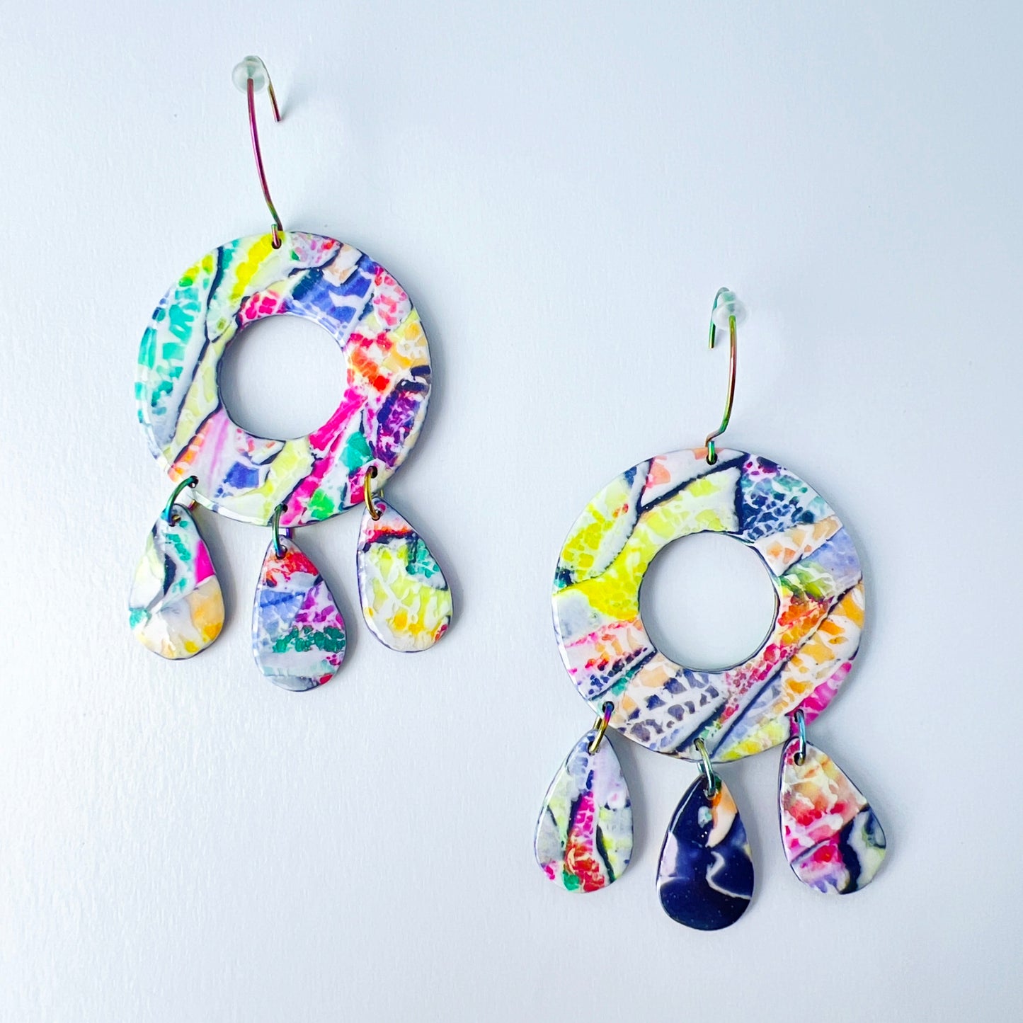 Paint Palette Drops – Handmade Rainbow Circle Teardrop Earrings