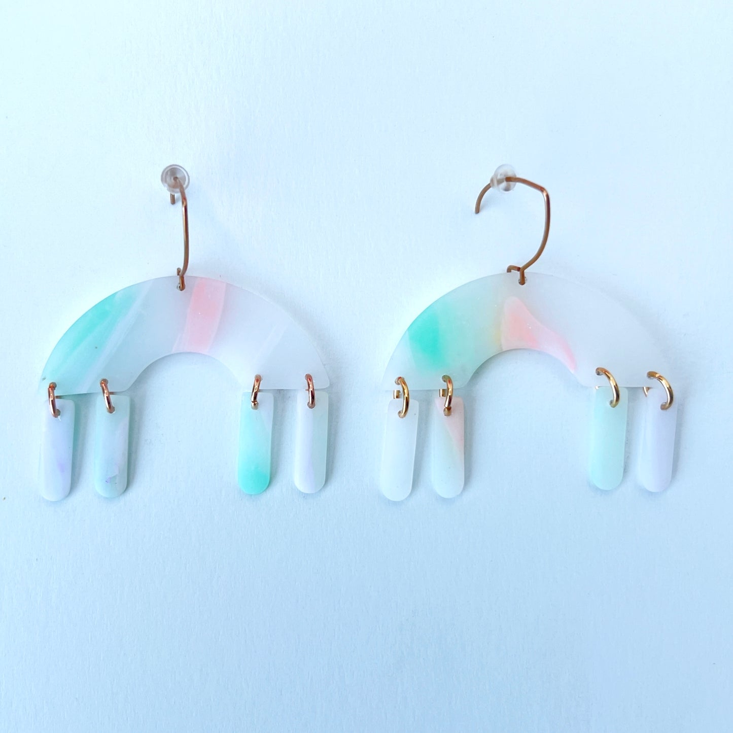 Pastel Arch Dangle Earrings – Semi-Transparent Clay & Rose Gold