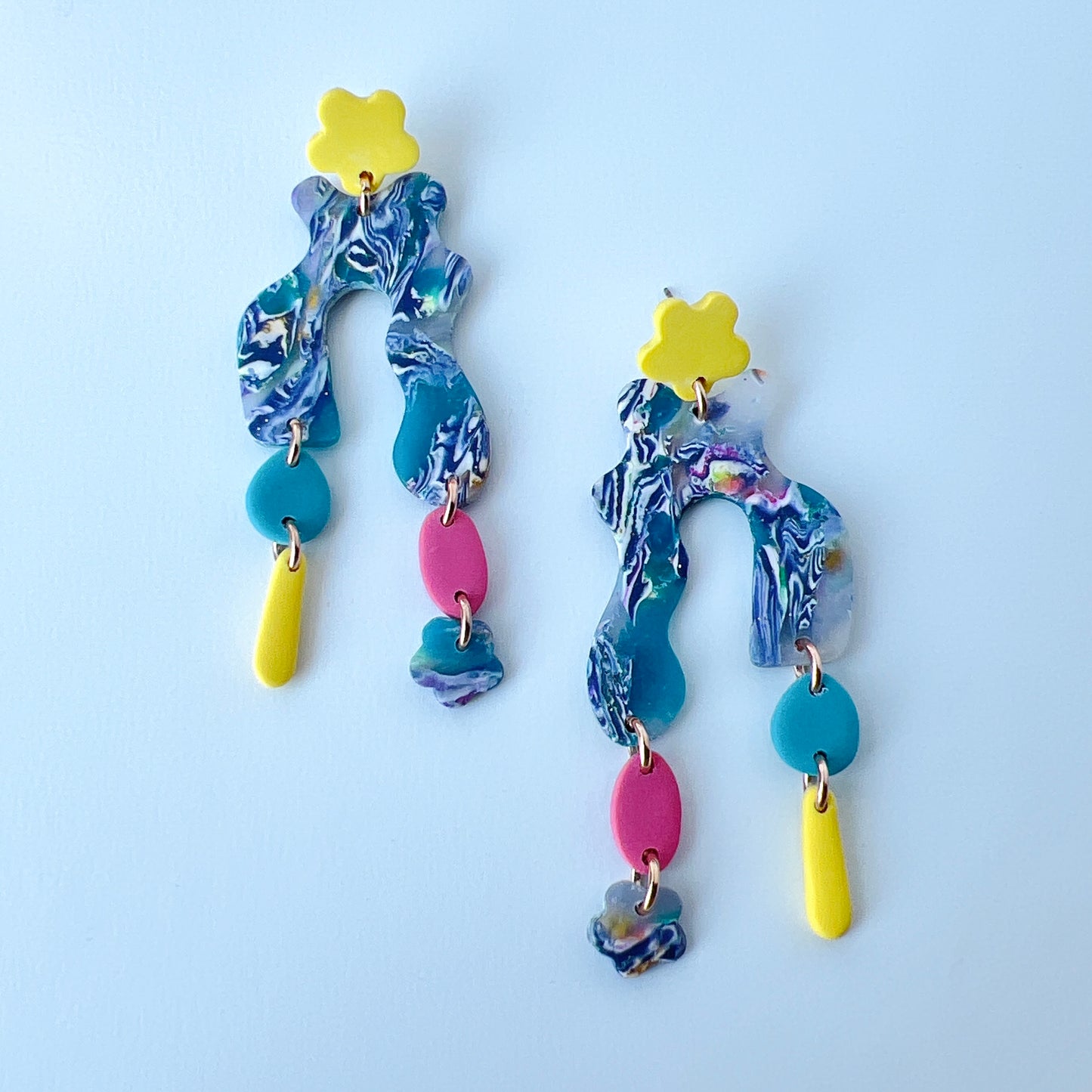 Color Pop Squiggle Dangle Earrings –Funky Polymer Clay
