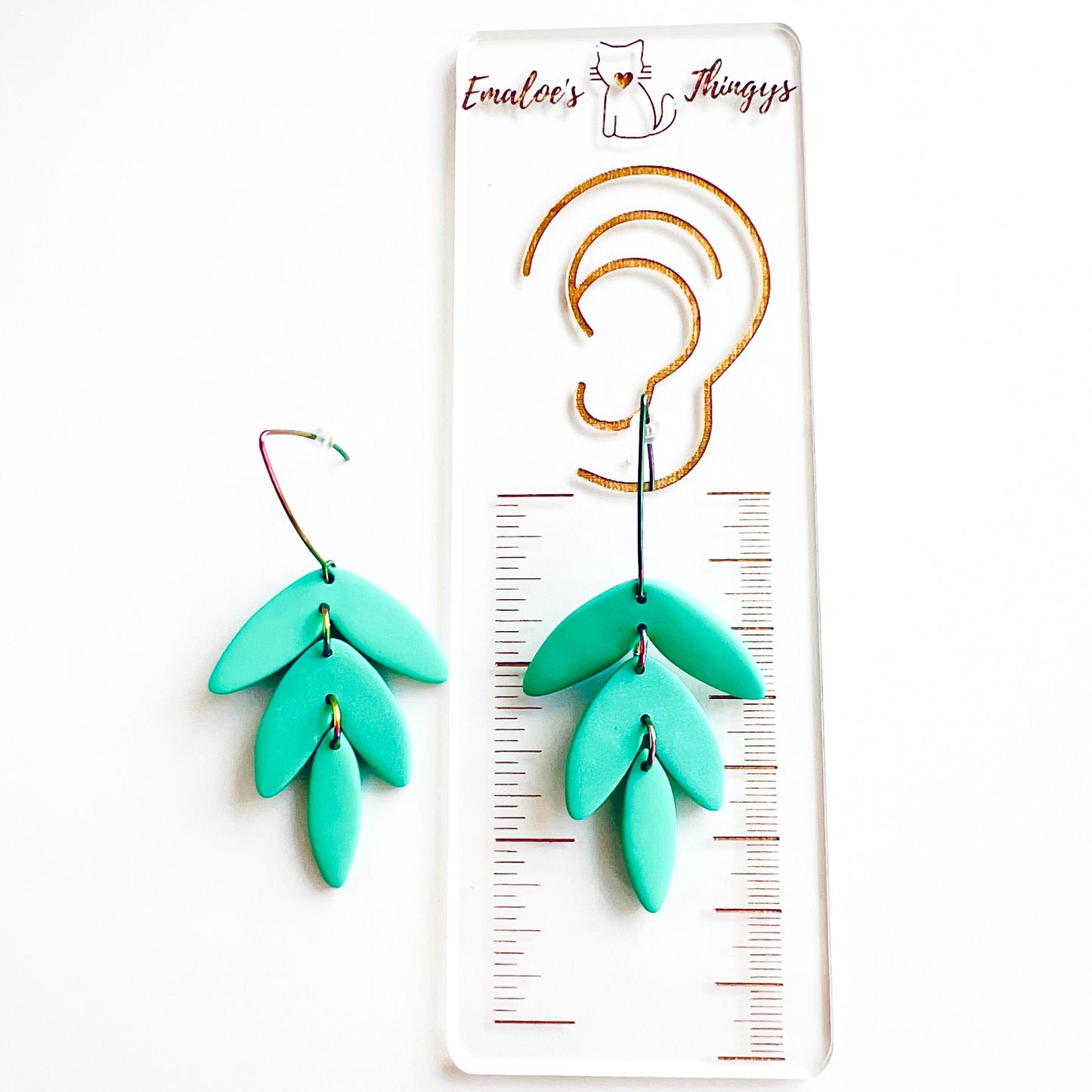 Turquoise Leaf Dangle Earrings – Polymer Clay & Rainbow V Earwires