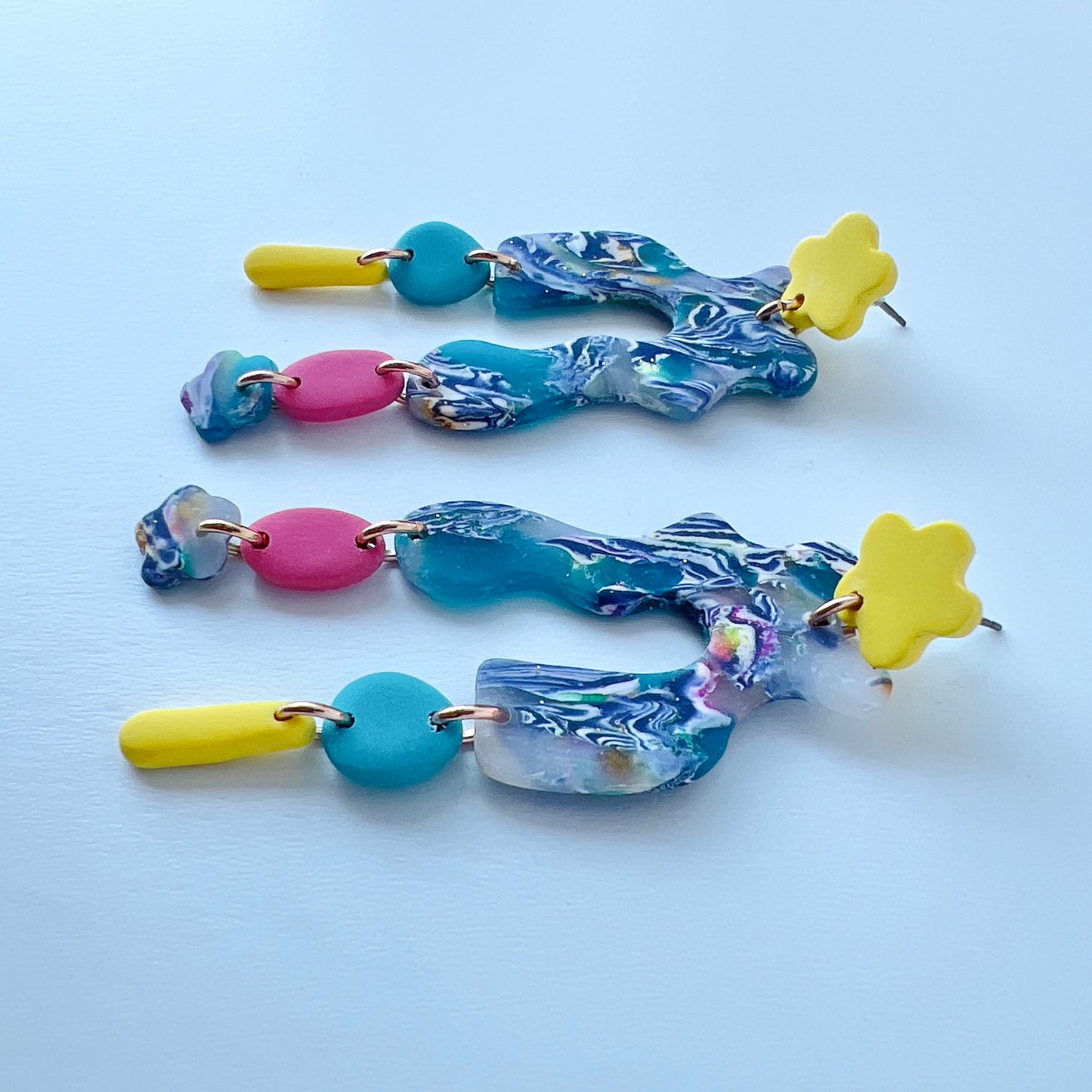 Color Pop Squiggle Dangle Earrings –Funky Polymer Clay