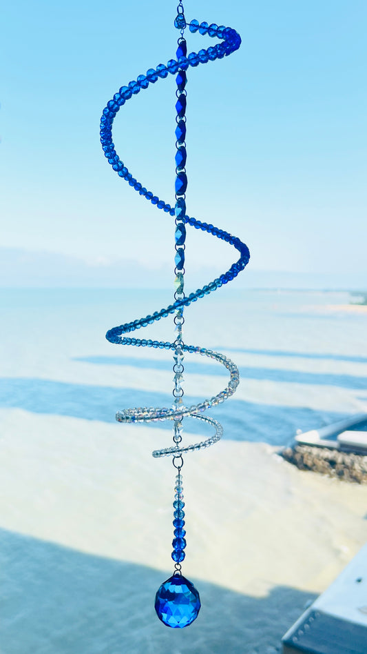 Sapphire Sky Glass Spiral Suncatcher