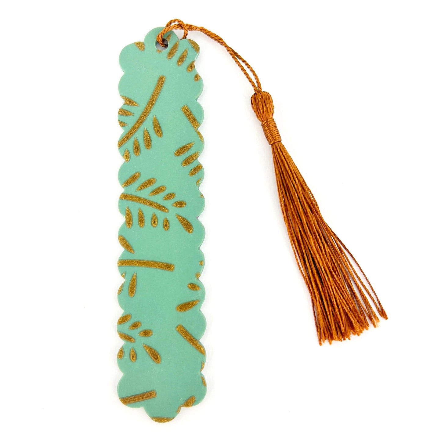 Bookmarks Olive with Copper Branches Tall Scalloped Bookmarks