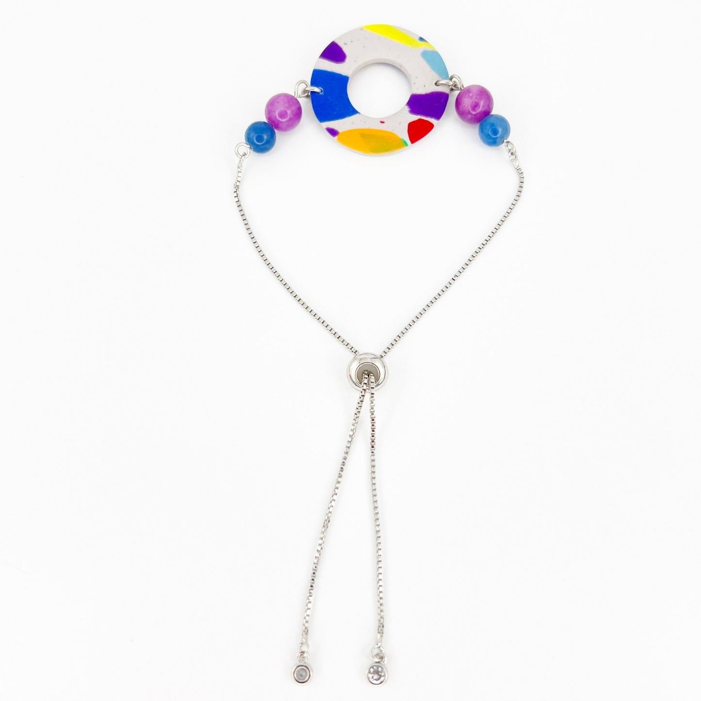 Bracelets Multi | Silver | Purple Chalcedony & Blue Adventurine Beaded Circle Adjustable Chain Bracelet