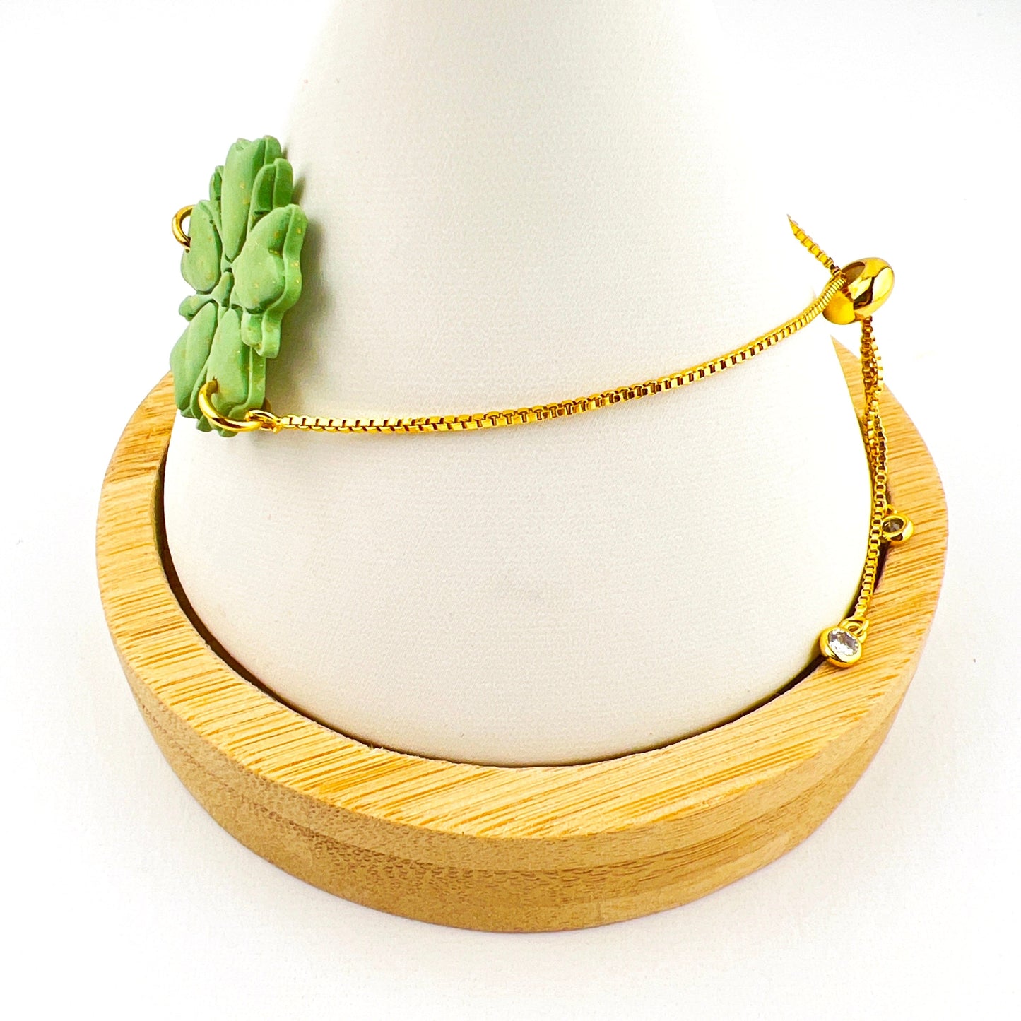 Bracelets Green & Gold Four Leaf Clover Adjustable Chain Bracelet