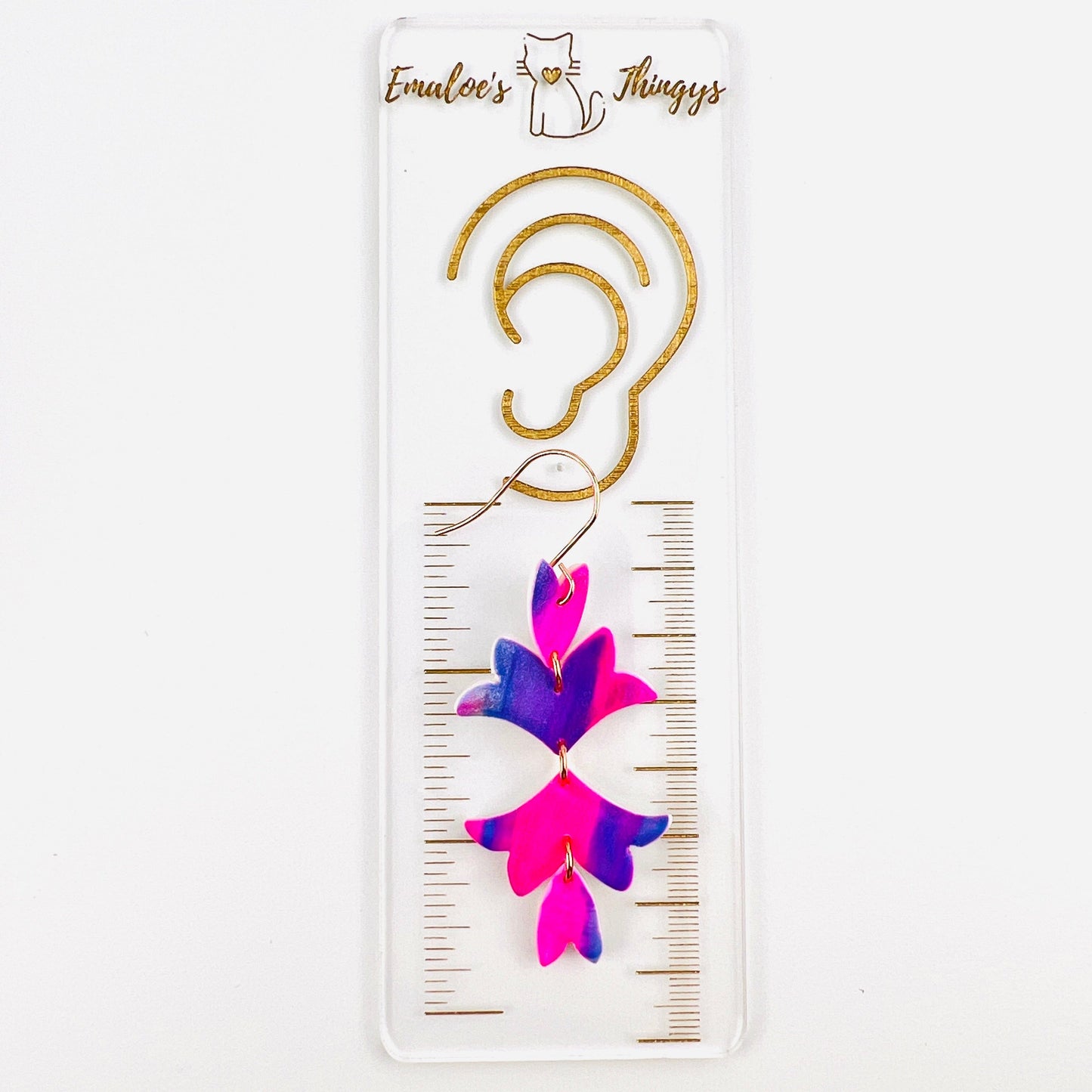 Bright Pink, Purple, Blue Silver Floral Leaf Earrings
