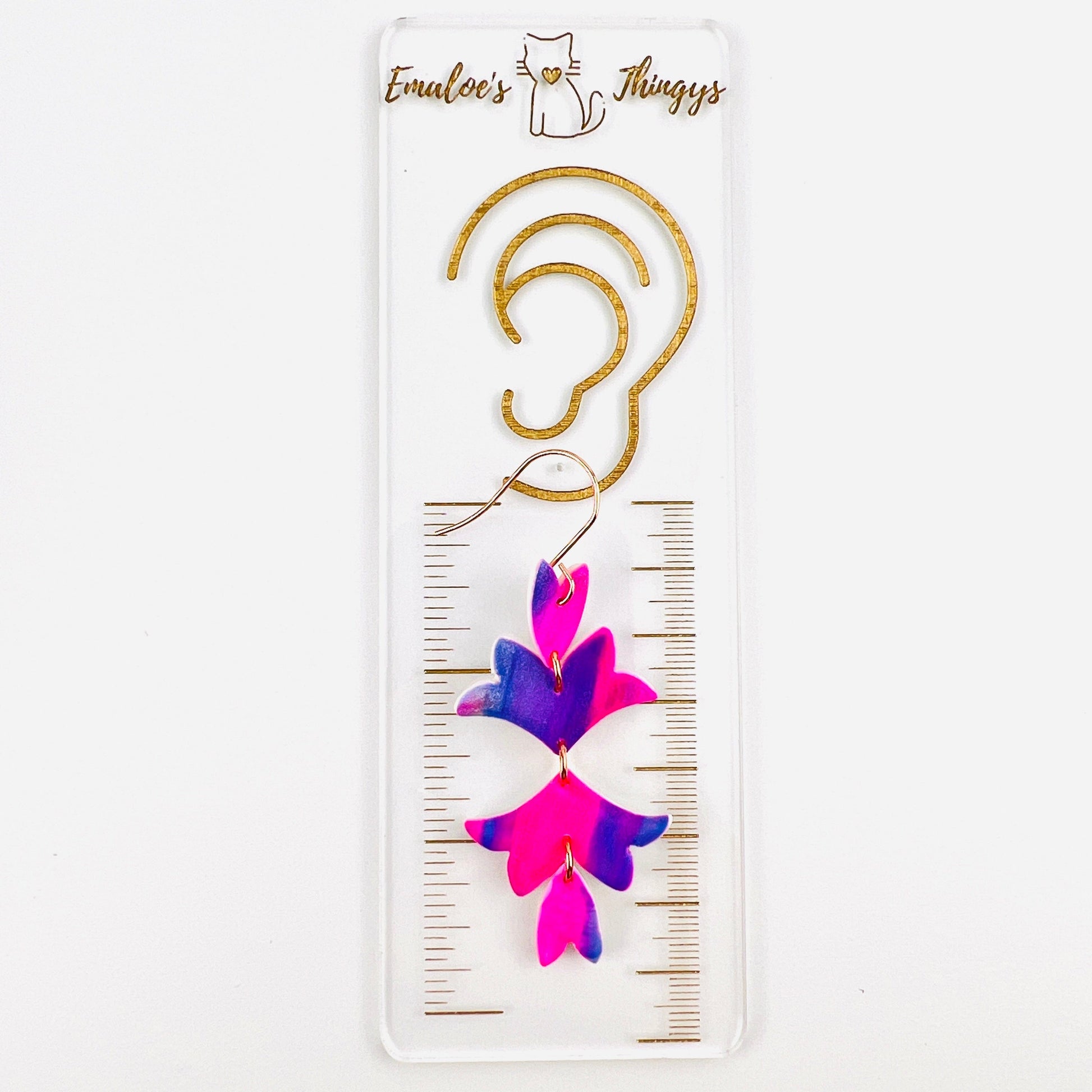 Bright Pink, Purple, Blue Silver Floral Leaf Earrings