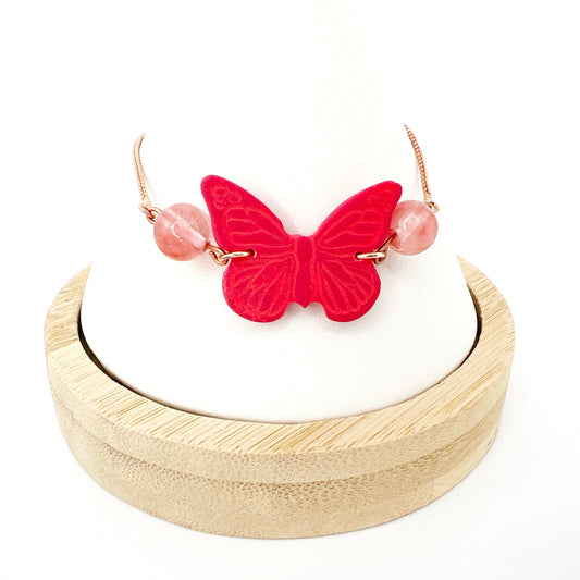 Pink | Watermelon Quartz Butterfly Adjustable Chain Bracelet