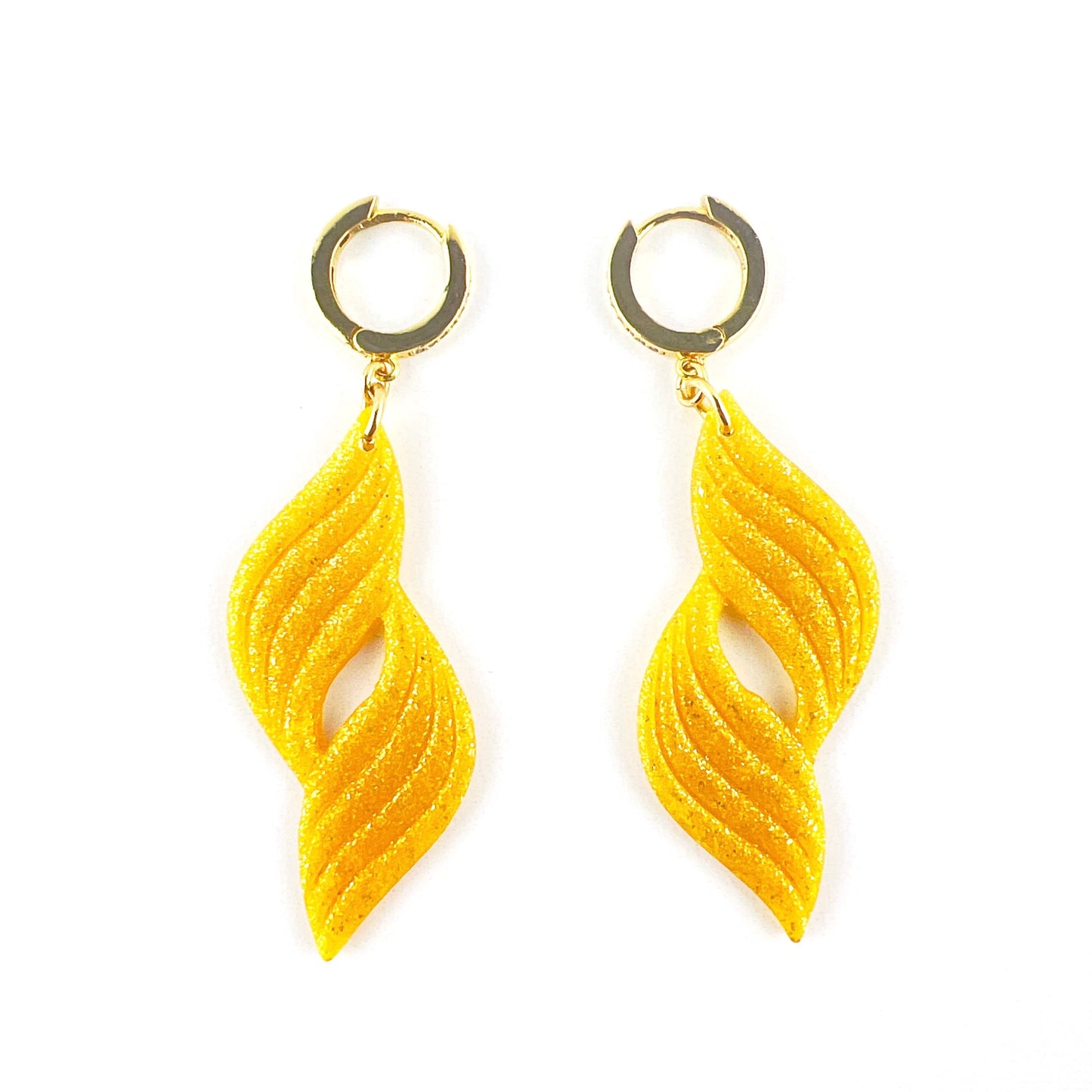 Earrings Aleanor - Yellow Glitter Waves with Gold CZ Leverback Earrings