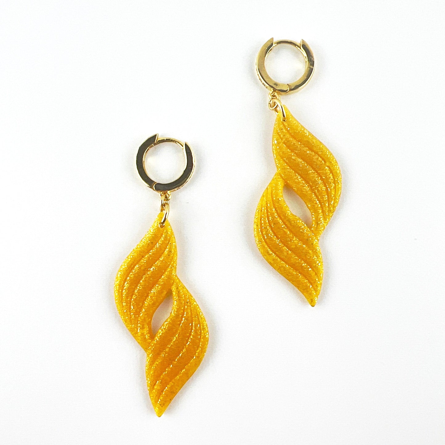 Earrings Aleanor - Yellow Glitter Waves with Gold CZ Leverback Earrings