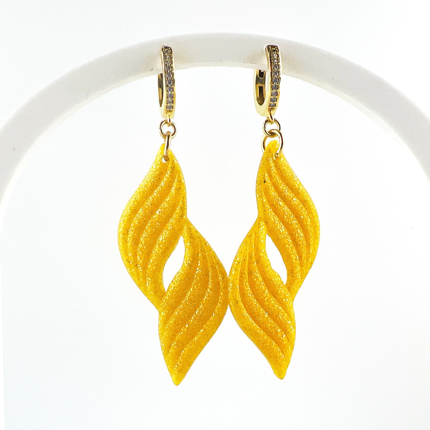 Earrings Aleanor - Yellow Glitter Waves with Gold CZ Leverback Earrings
