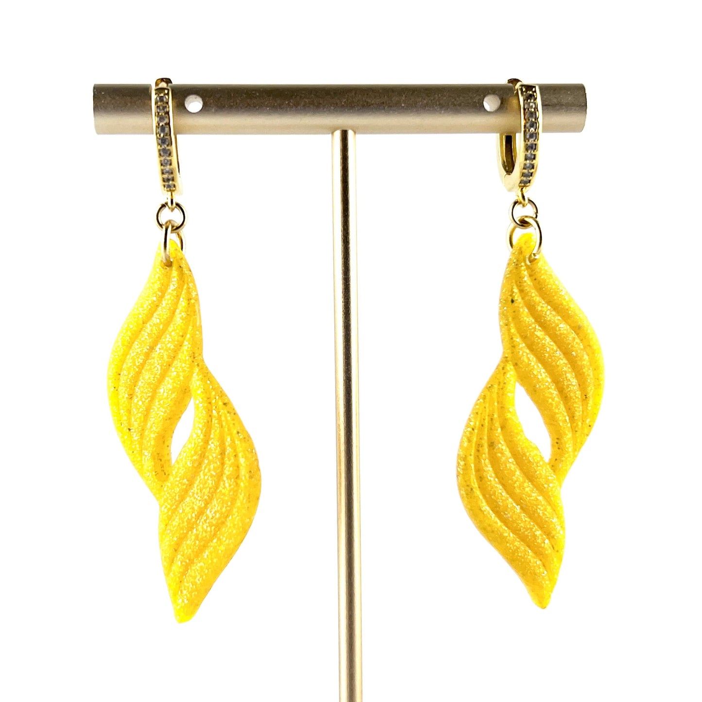 Earrings Aleanor - Yellow Glitter Waves with Gold CZ Leverback Earrings