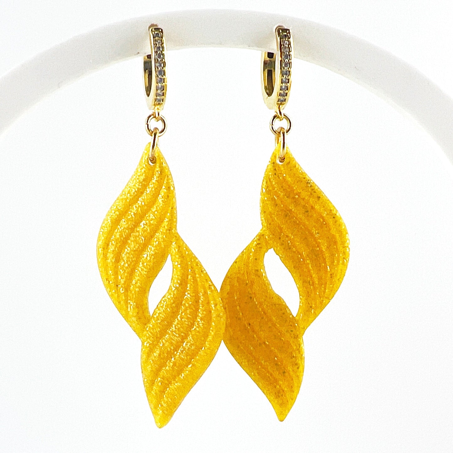 Earrings Aleanor - Yellow Glitter Waves with Gold CZ Leverback Earrings