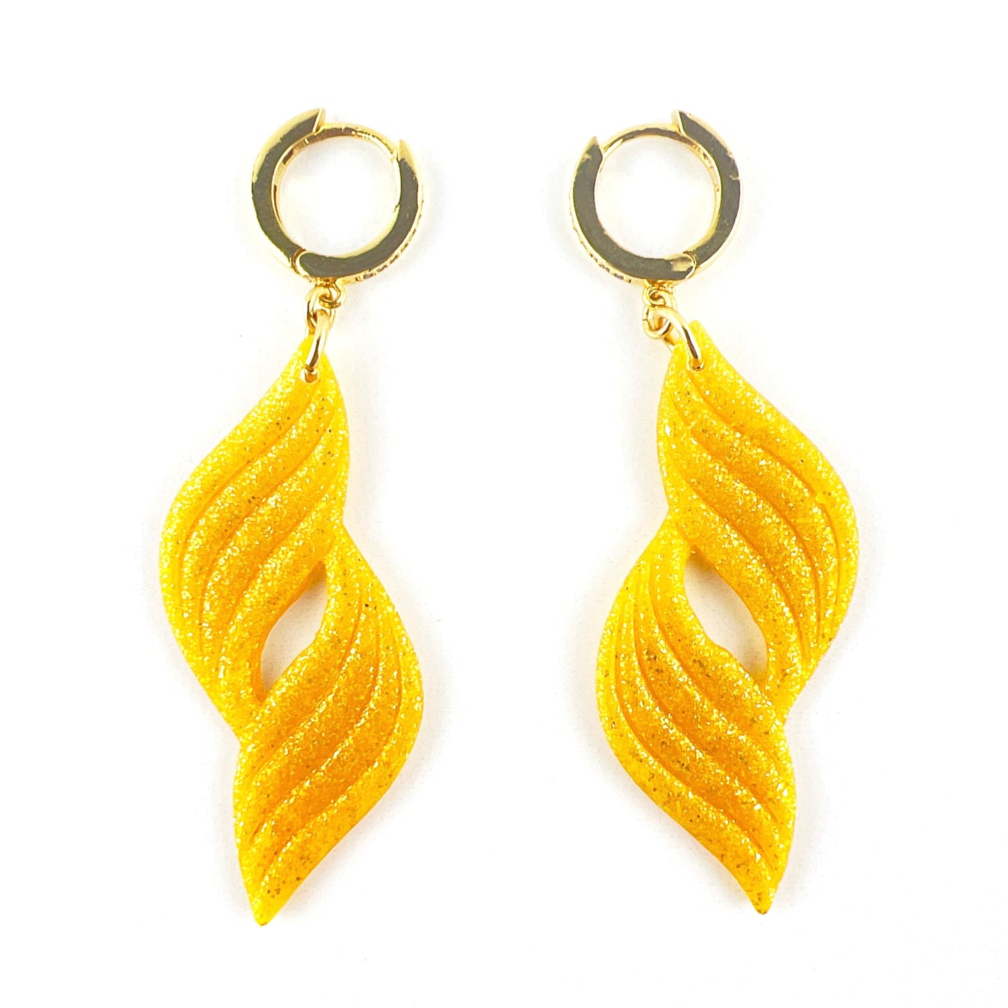 Earrings Aleanor - Yellow Glitter Waves with Gold CZ Leverback Earrings