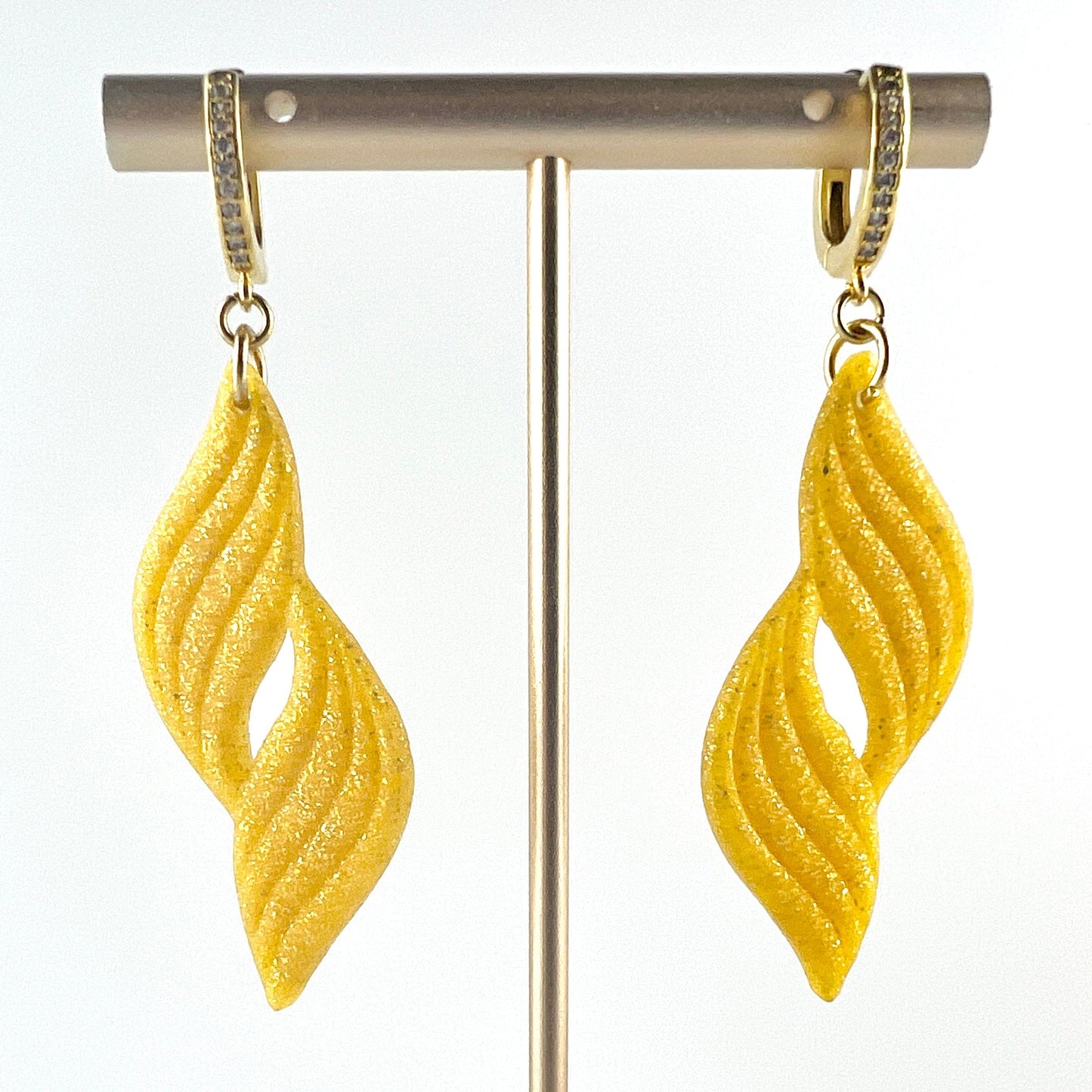 Earrings Aleanor - Yellow Glitter Waves with Gold CZ Leverback Earrings