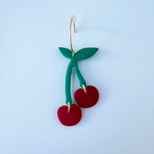 Earrings Cherry Dangle Earrings – Handmade Polymer Clay Fruit Jewelry