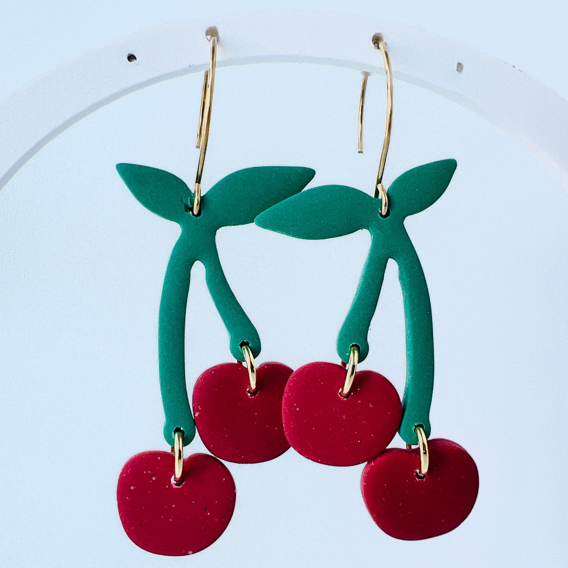 Earrings Cherry Dangle Earrings – Handmade Polymer Clay Fruit Jewelry