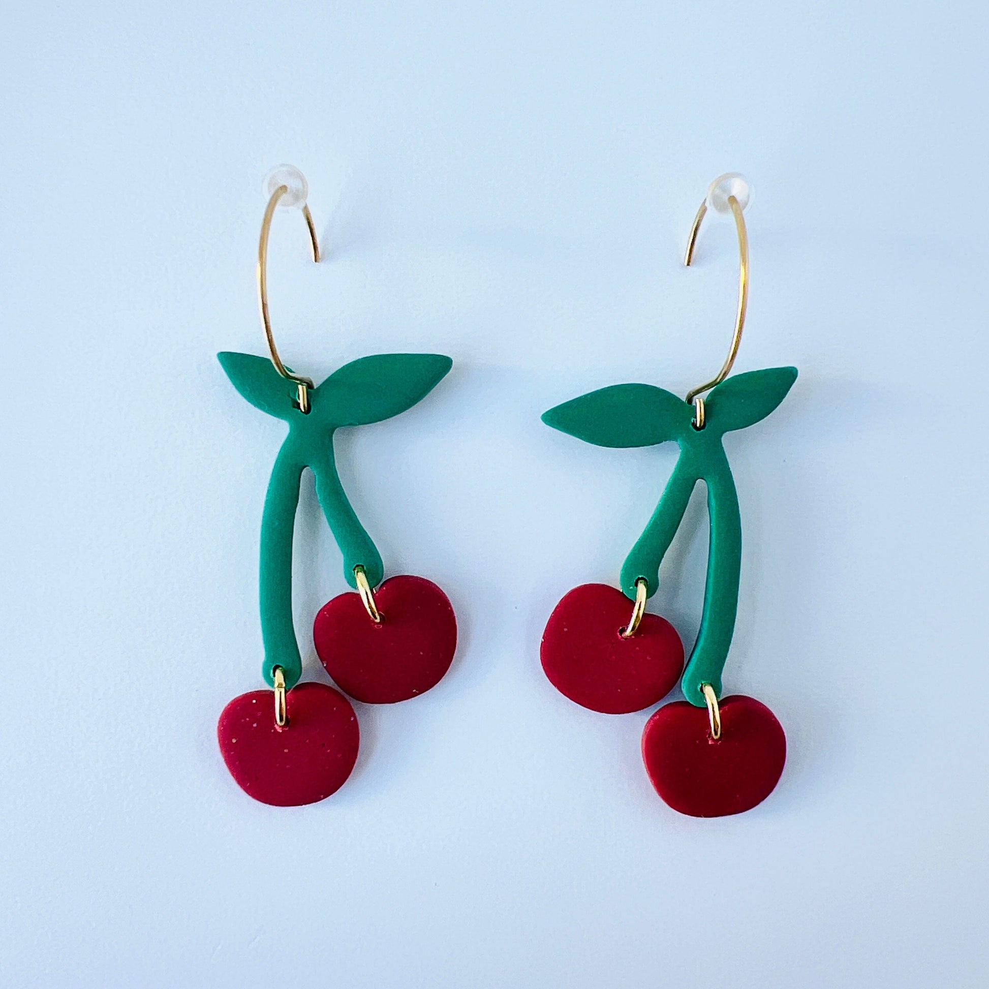 Earrings Cherry Dangle Earrings – Handmade Polymer Clay Fruit Jewelry