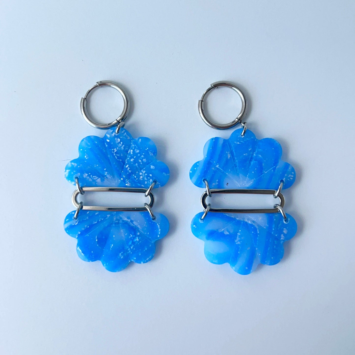 Earrings Floral Fan Dangle Earrings – Handmade Polymer Clay