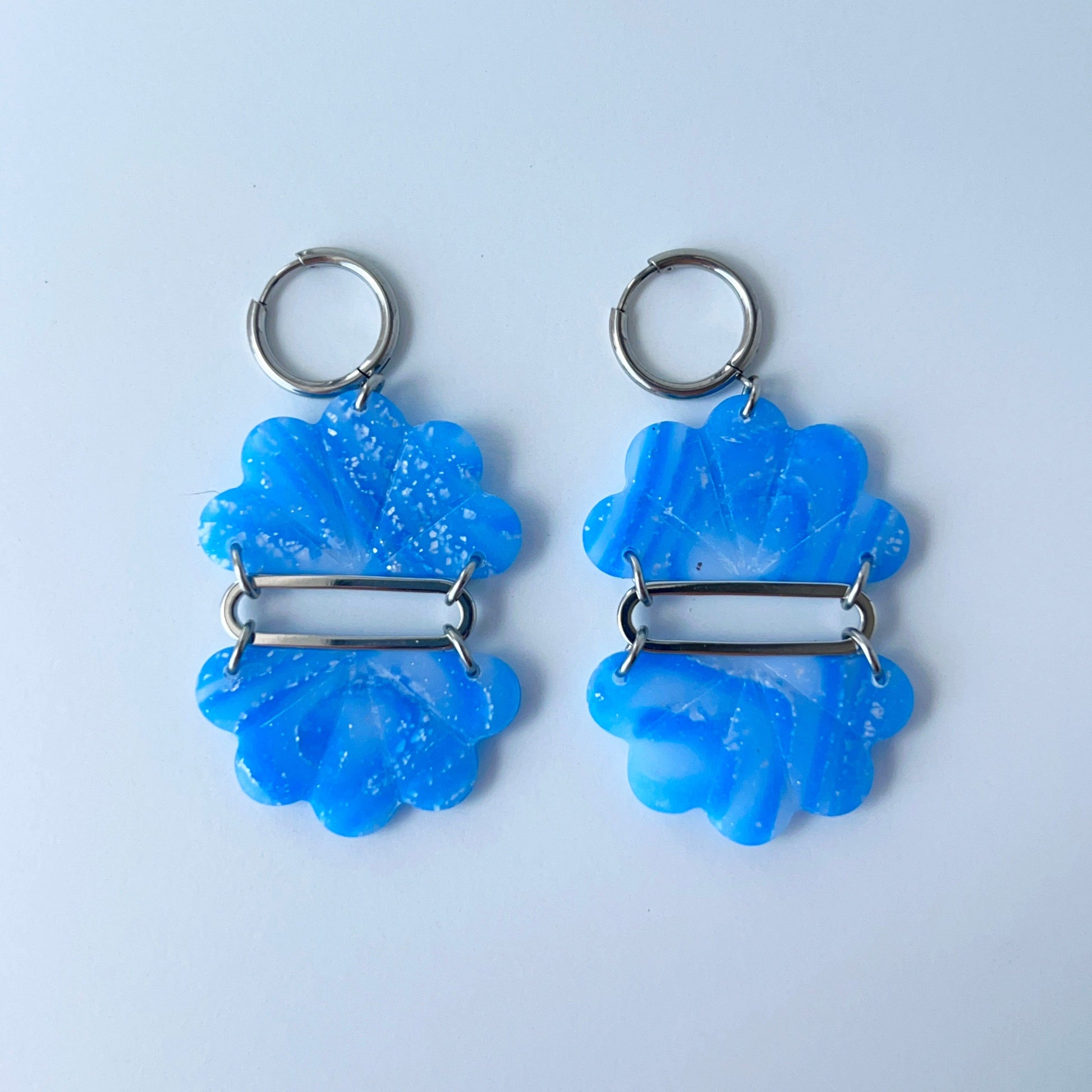 Earrings Floral Fan Dangle Earrings – Handmade Polymer Clay