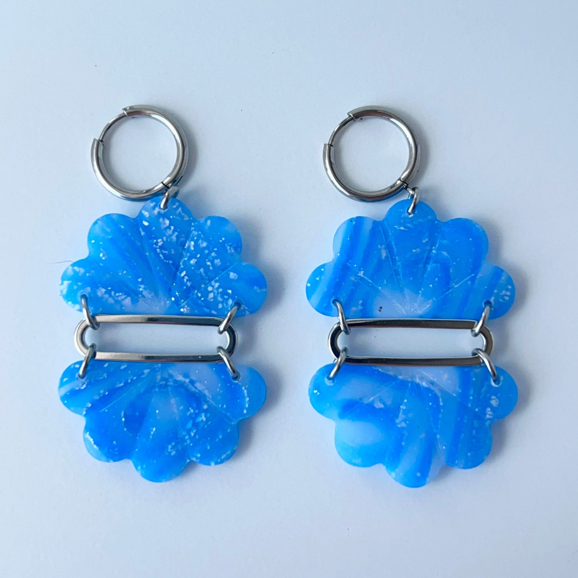 Earrings Floral Fan Dangle Earrings – Handmade Polymer Clay