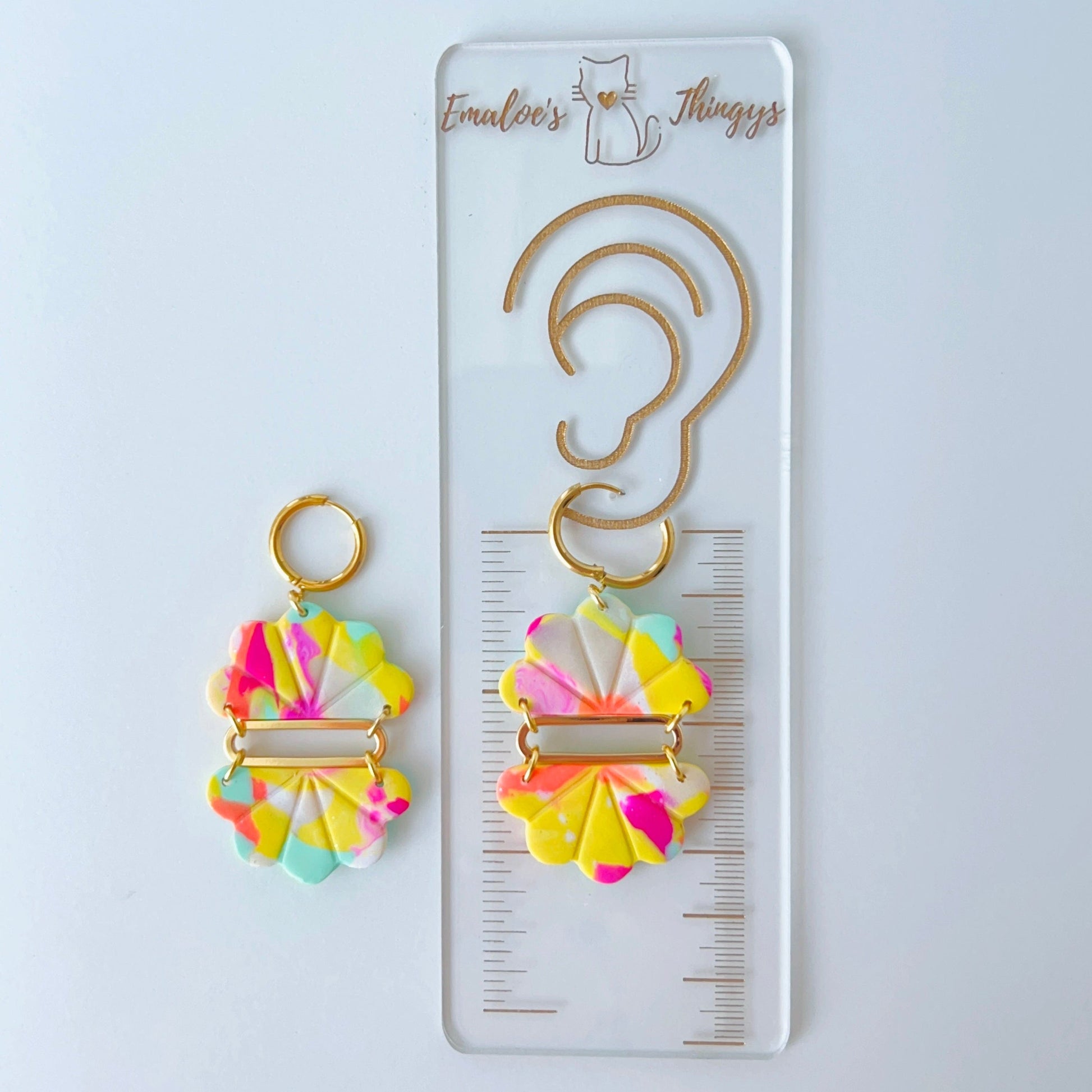Earrings Floral Fan Dangle Earrings – Handmade Polymer Clay