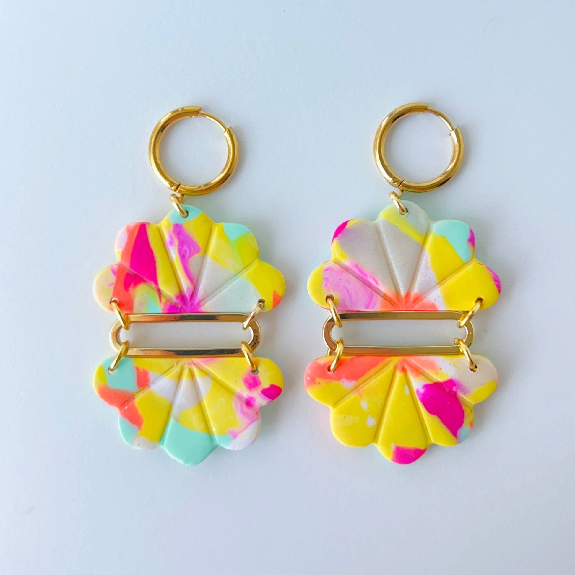 Earrings Floral Fan Dangle Earrings – Handmade Polymer Clay