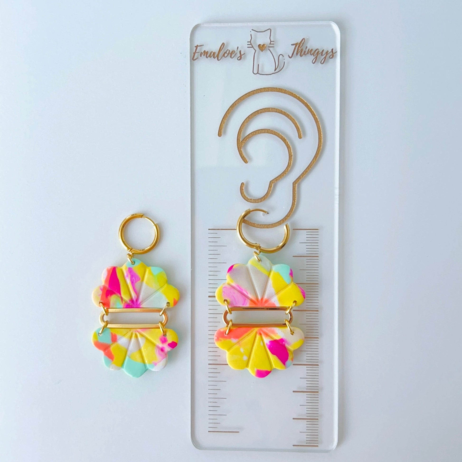 Earrings Floral Fan Dangle Earrings – Handmade Polymer Clay