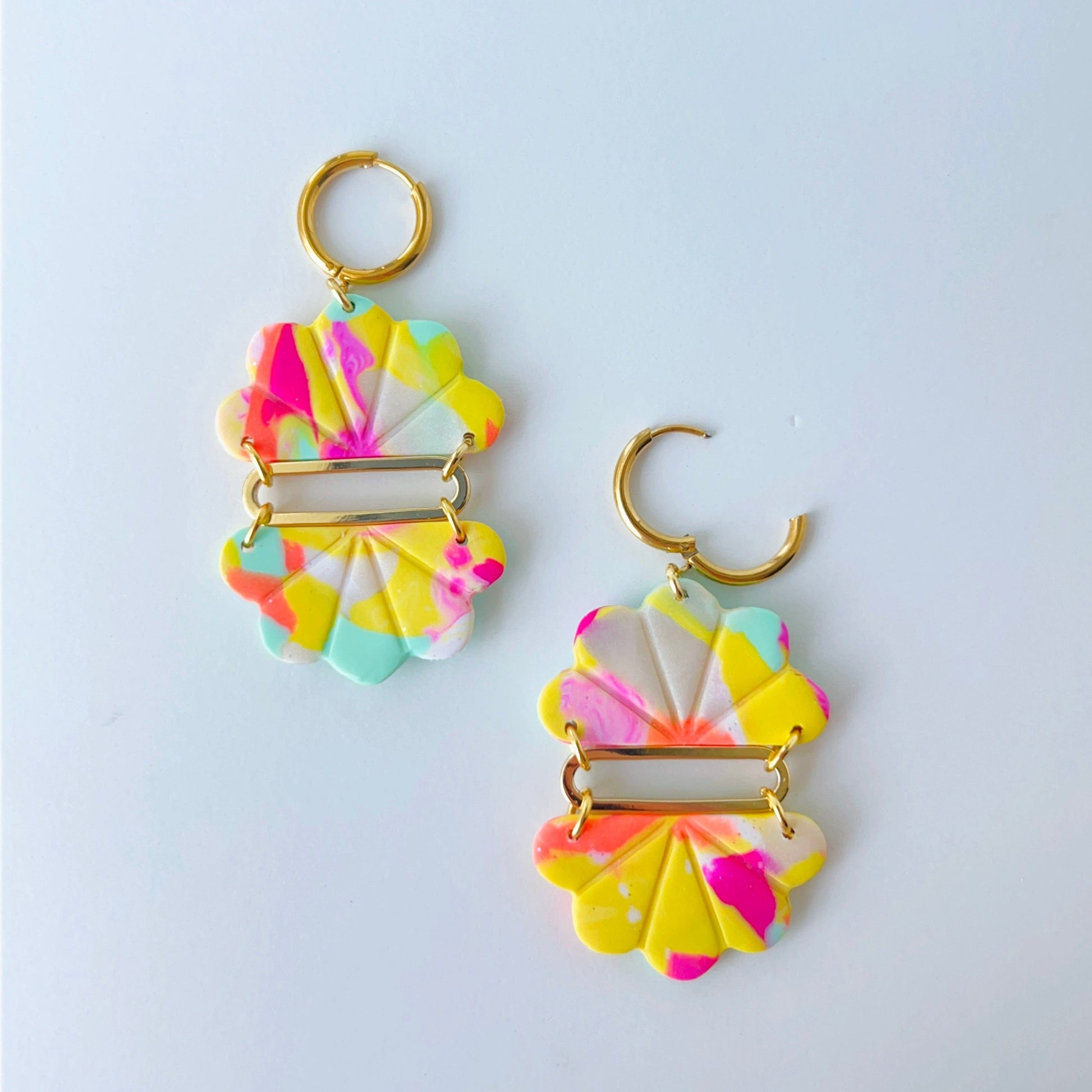 Earrings Floral Fan Dangle Earrings – Handmade Polymer Clay