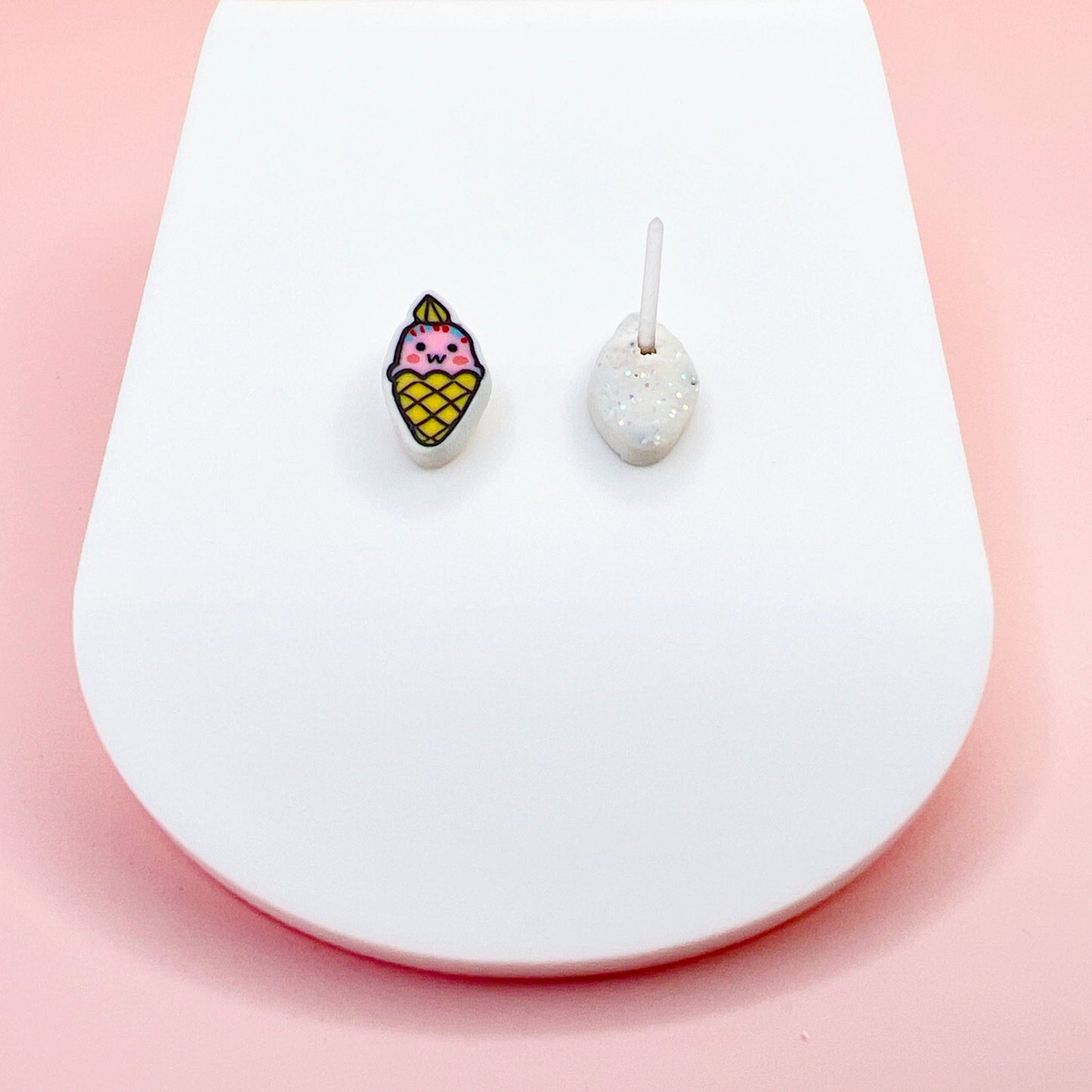 Earrings Plastic Kawaii Ice Cream Cone Stud Earrings – Titanium or Plastic Posts