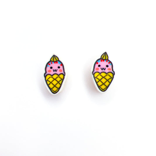Earrings Kawaii Ice Cream Cone Stud Earrings – Titanium or Plastic Posts