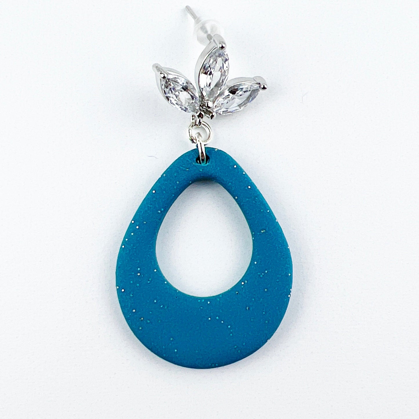 Earrings Kisa - Shimmering Turquoise Teardrop with Floral Cubic Zirconia Posts