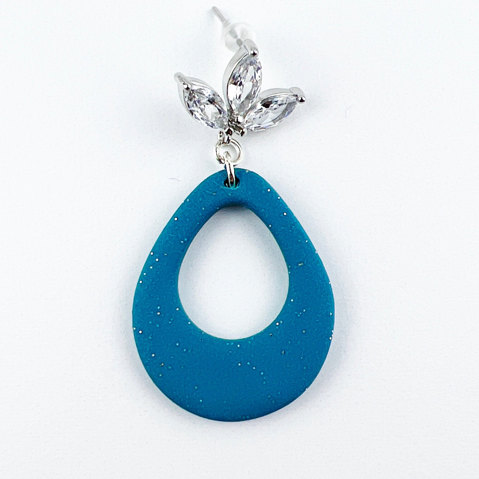 Earrings Kisa - Shimmering Turquoise Teardrop with Floral Cubic Zirconia Posts