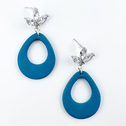 Earrings Kisa - Shimmering Turquoise Teardrop with Floral Cubic Zirconia Posts