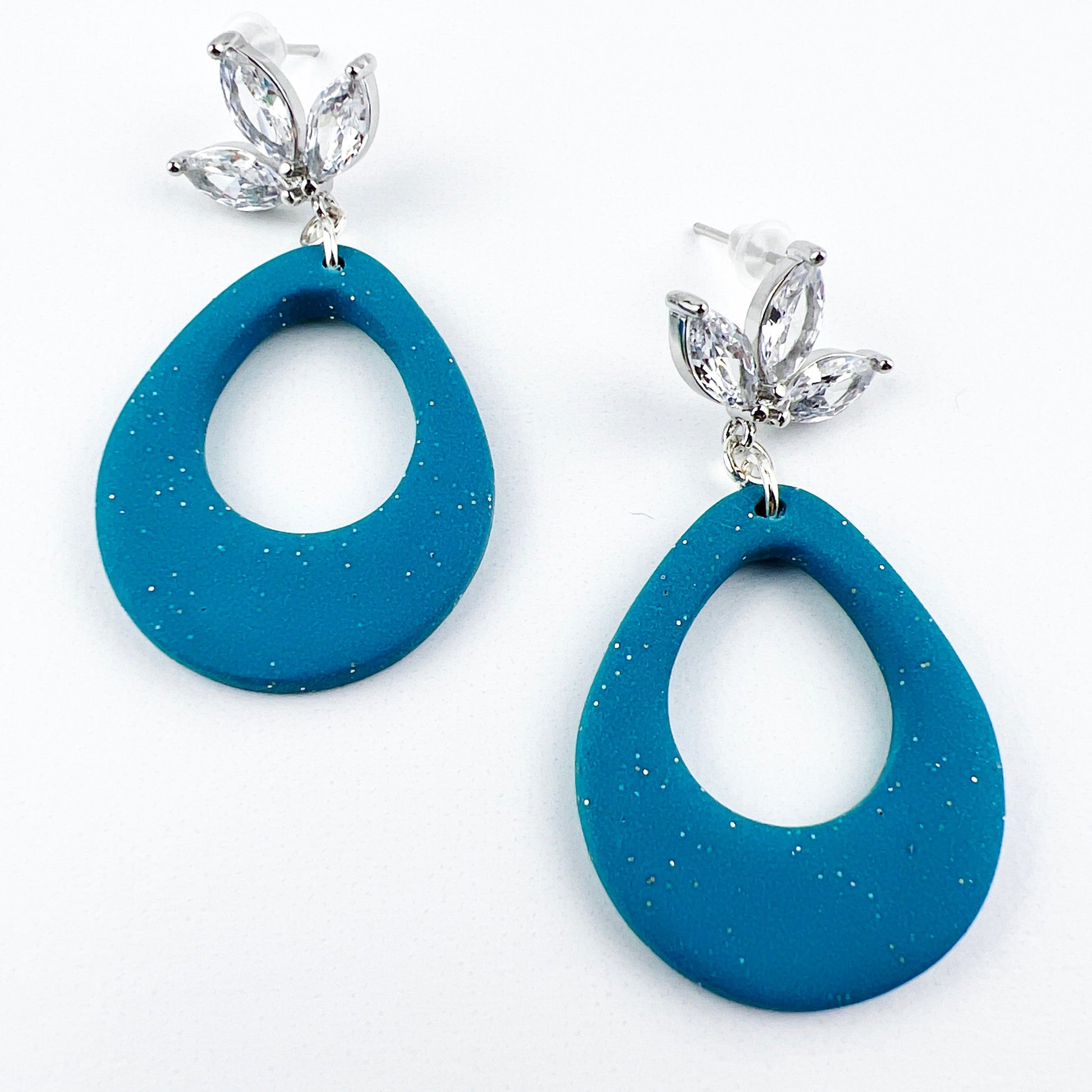 Earrings Kisa - Shimmering Turquoise Teardrop with Floral Cubic Zirconia Posts