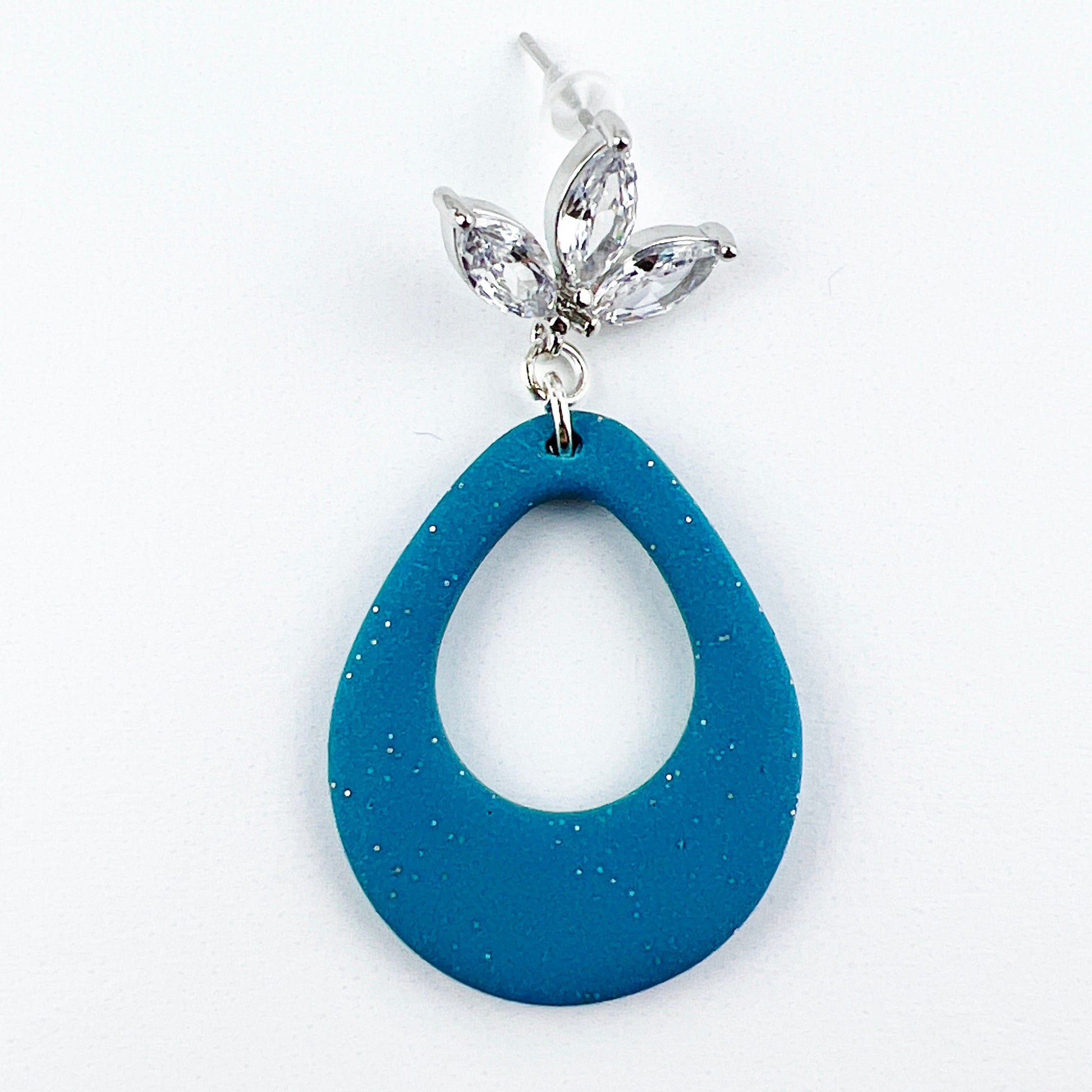 Earrings Kisa - Shimmering Turquoise Teardrop with Floral Cubic Zirconia Posts