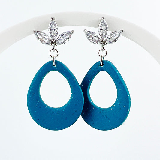 Earrings Kisa - Shimmering Turquoise Teardrop with Floral Cubic Zirconia Posts