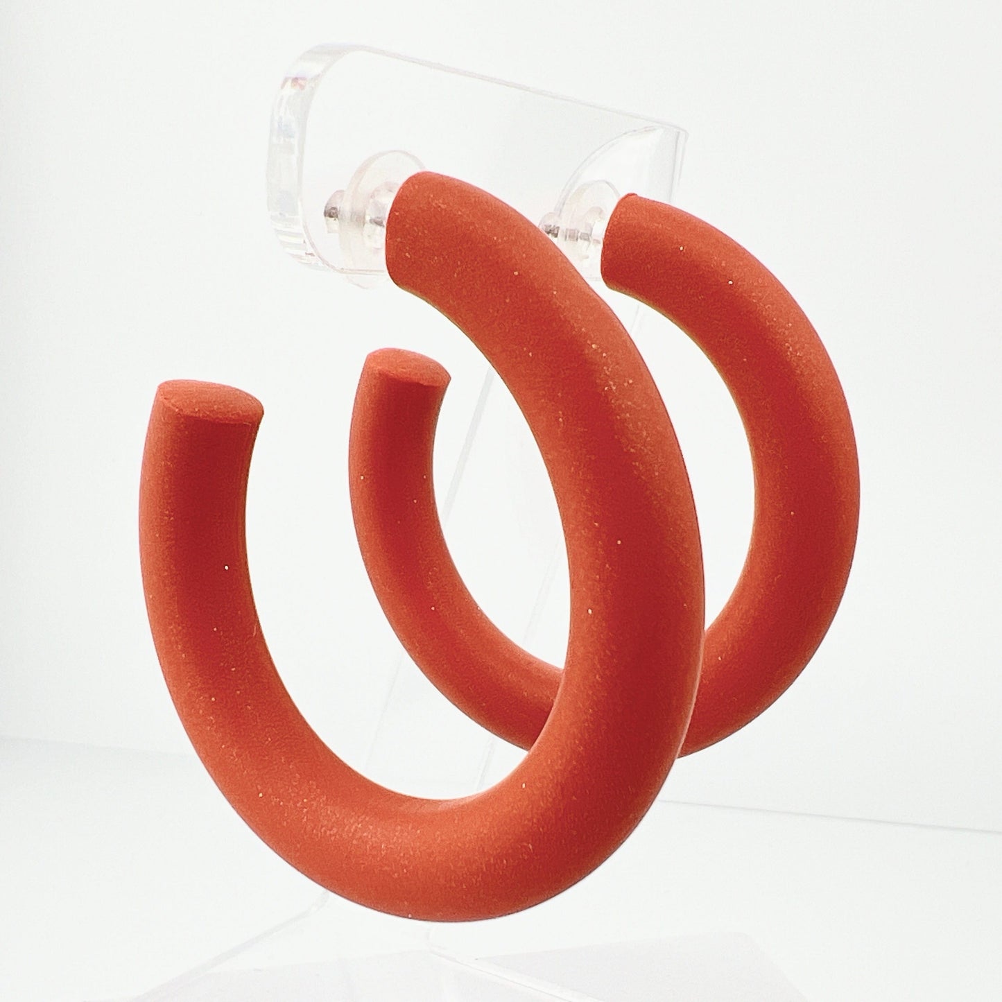 Earrings Orange Medium Clay Hoops