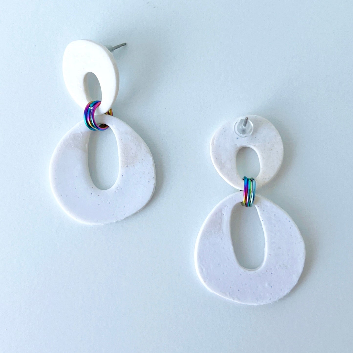 Earrings Modern White Dangle Earrings – Polymer Clay with Titanium Posts
